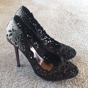 BCBGMAXAZARIA Black and Silver Sequined Pumps